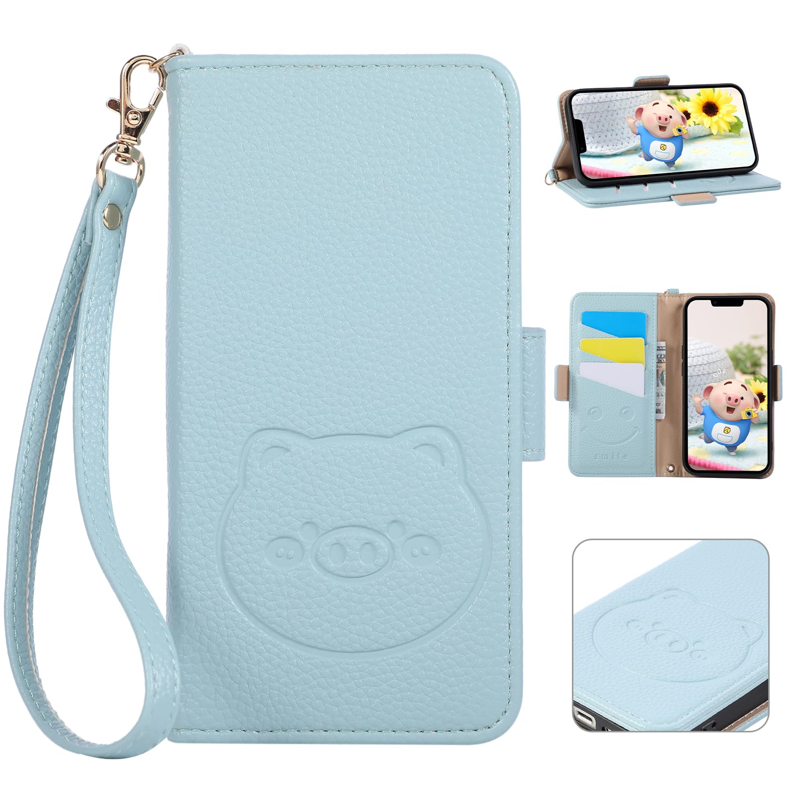 TEDTIKJT 適用 iPhone 18Pro/iPhone 17Pro ケース 手帳型 財布型 カバー アイフォン18pro 手帳型 ケース スマホケース かわいい漫画の豚の模様 PUレザー カード収納 耐衝撃 携帯カバー アイフォン17pro マグネット スタンド機能付き5色 適用 iPhone18 Pro/iPhone17 Pro 6.3インチ対応(ブルー)