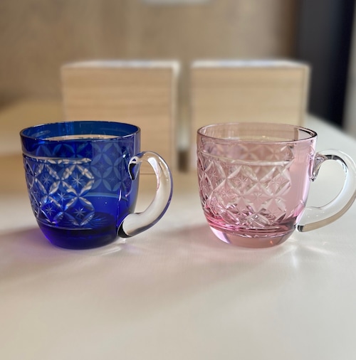 【津田様専用】 すみだ珈琲オリジナル 江戸切子カップ 七宝柄 藍と赤 各1点づつ
