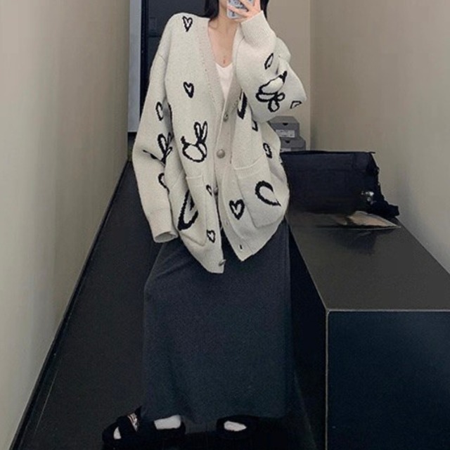 heart rabbit loose knit cardigan　ハートバニールーズニットカーディガン　J1577