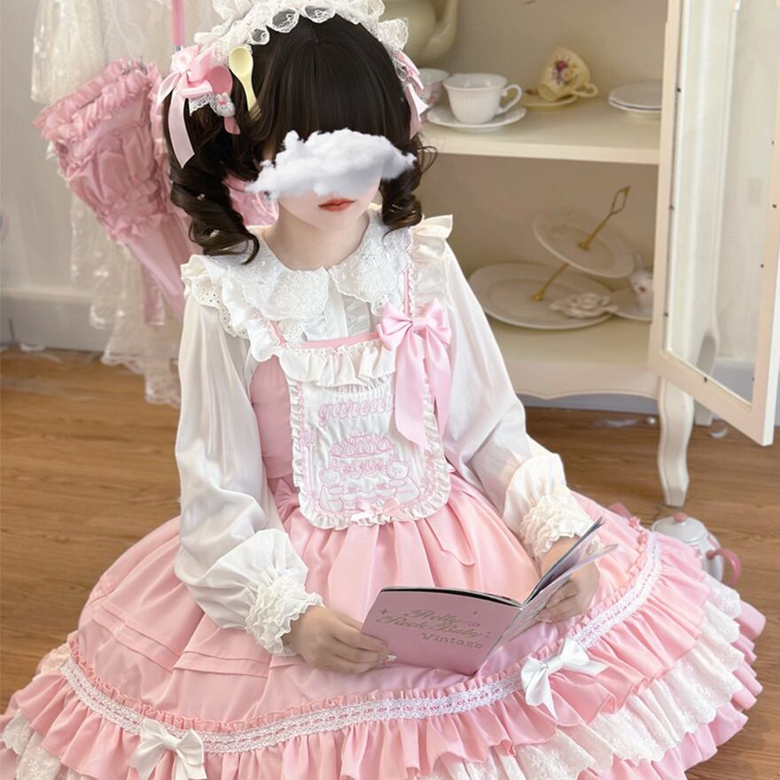 ワンピース ジャンスカ ジャンパースカート リボン くまちゃん ケーキ
