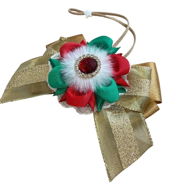 【クリスマスチョーカー】グランデサイズ　ゴールド　レッド×グリーン　数量限定　犬猫チョーカー