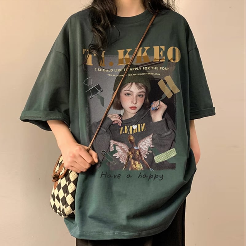 韓国レディースファッション】フォトプリントTシャツ カジュアル