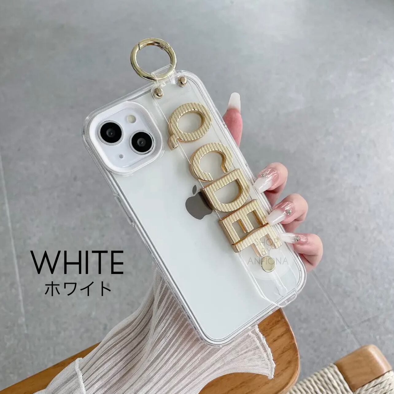 8色から選べるカラーフレーム♪名入れベルト付きクリアiPhoneケース
