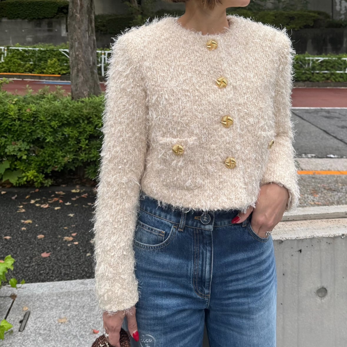 シャギーツイードジャケット Yvonne ベージュ | Cygne 