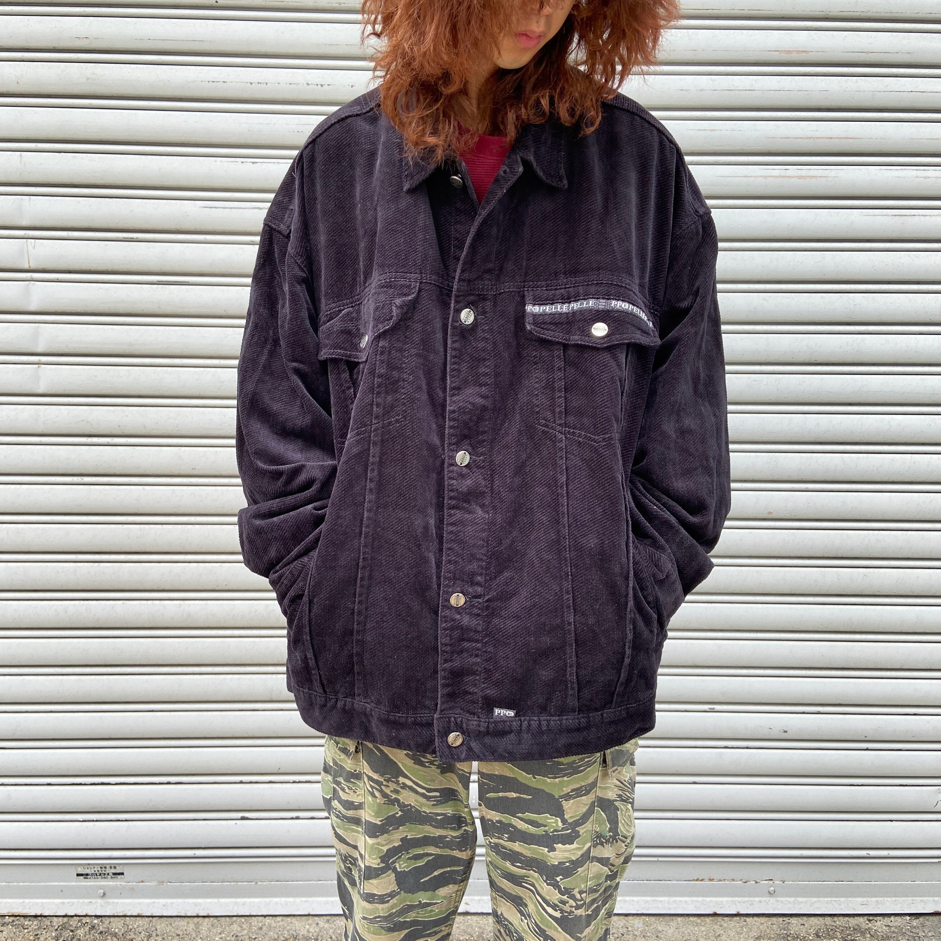 送料無料』90s PELLE PELLE ブラックコーデュロイビッグGジャン XXL