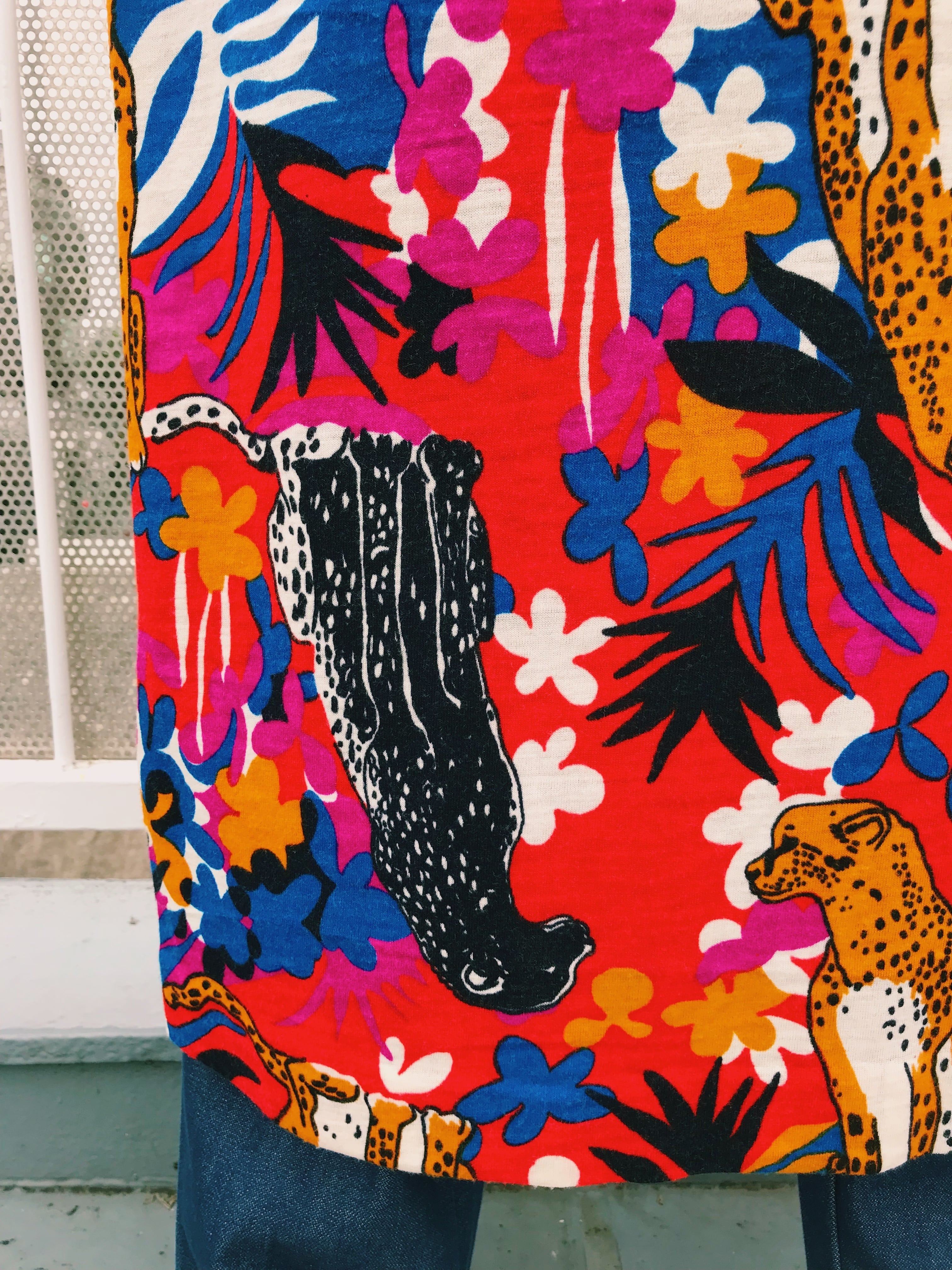 70s red animal print long dress ( ヴィンテージ レッド アニマル柄