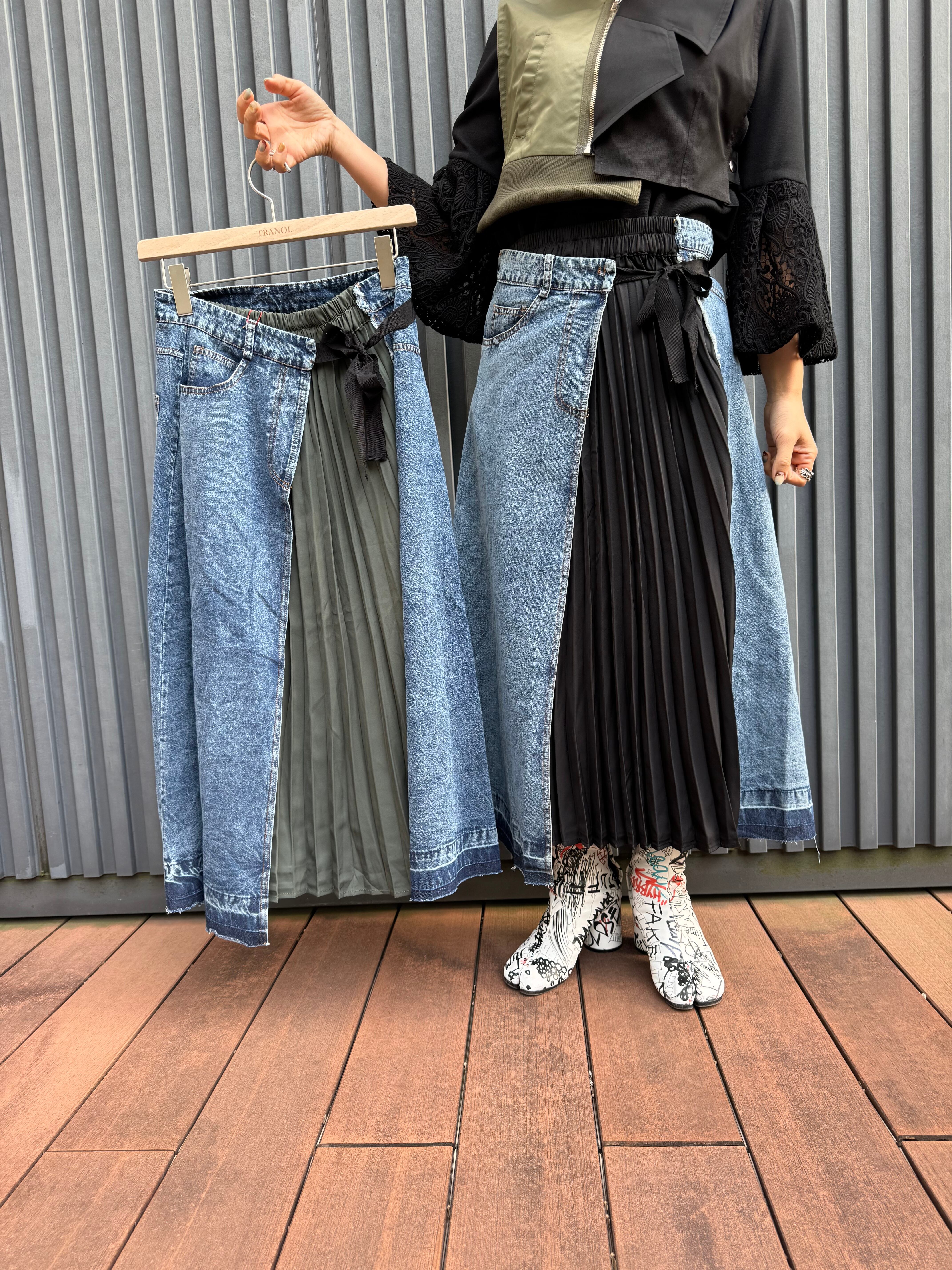 sheller ラッププリーツデニムスカート【M】 再値下げSheller ラッププリーツデニムスカート