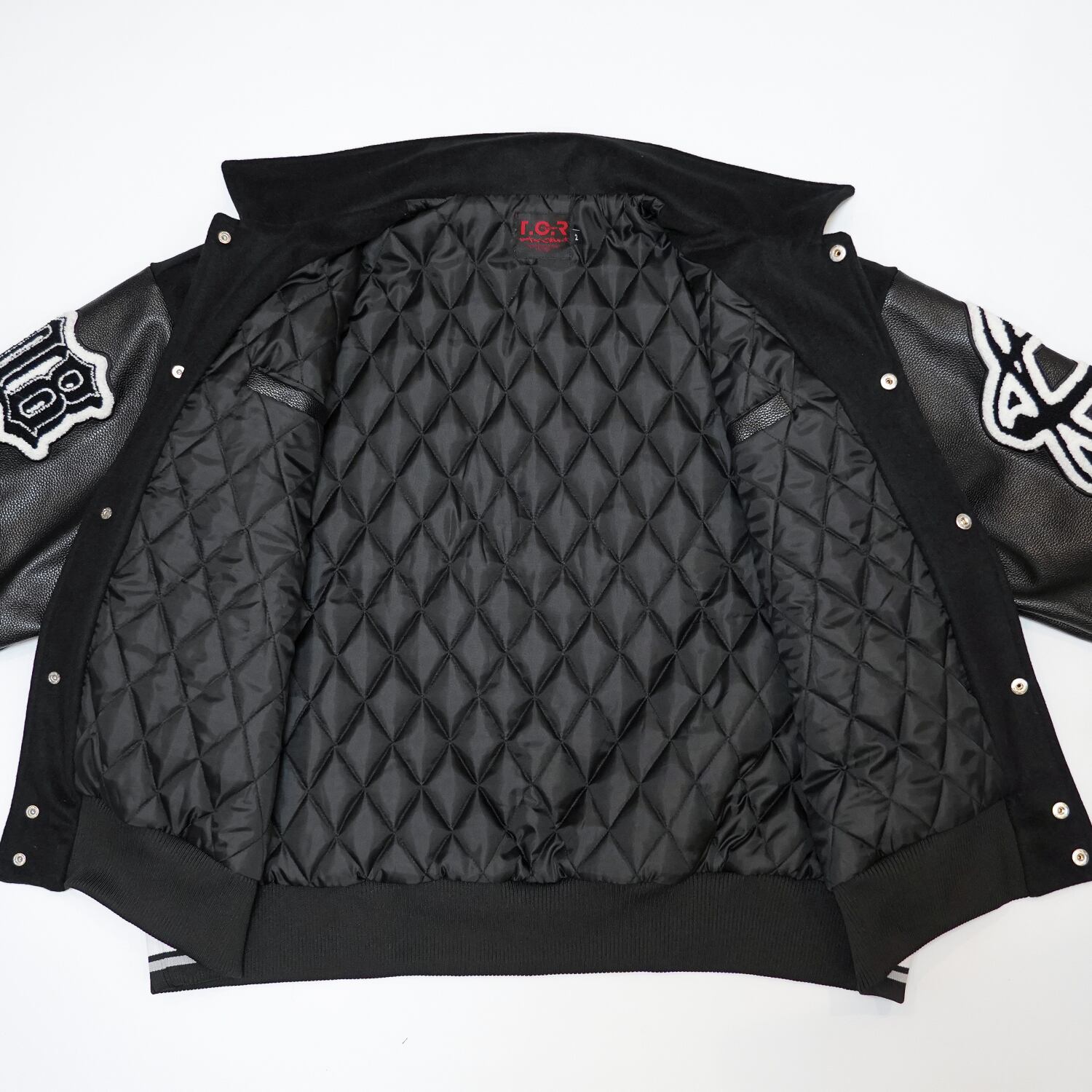 ジャケット・アウター tcr BY TOUCHER VARSITY LEATHER JACKET T.C.R RAVER GANG VARSITY LEATHER JACKET - BLACK | T.C.R BY TOUCHER