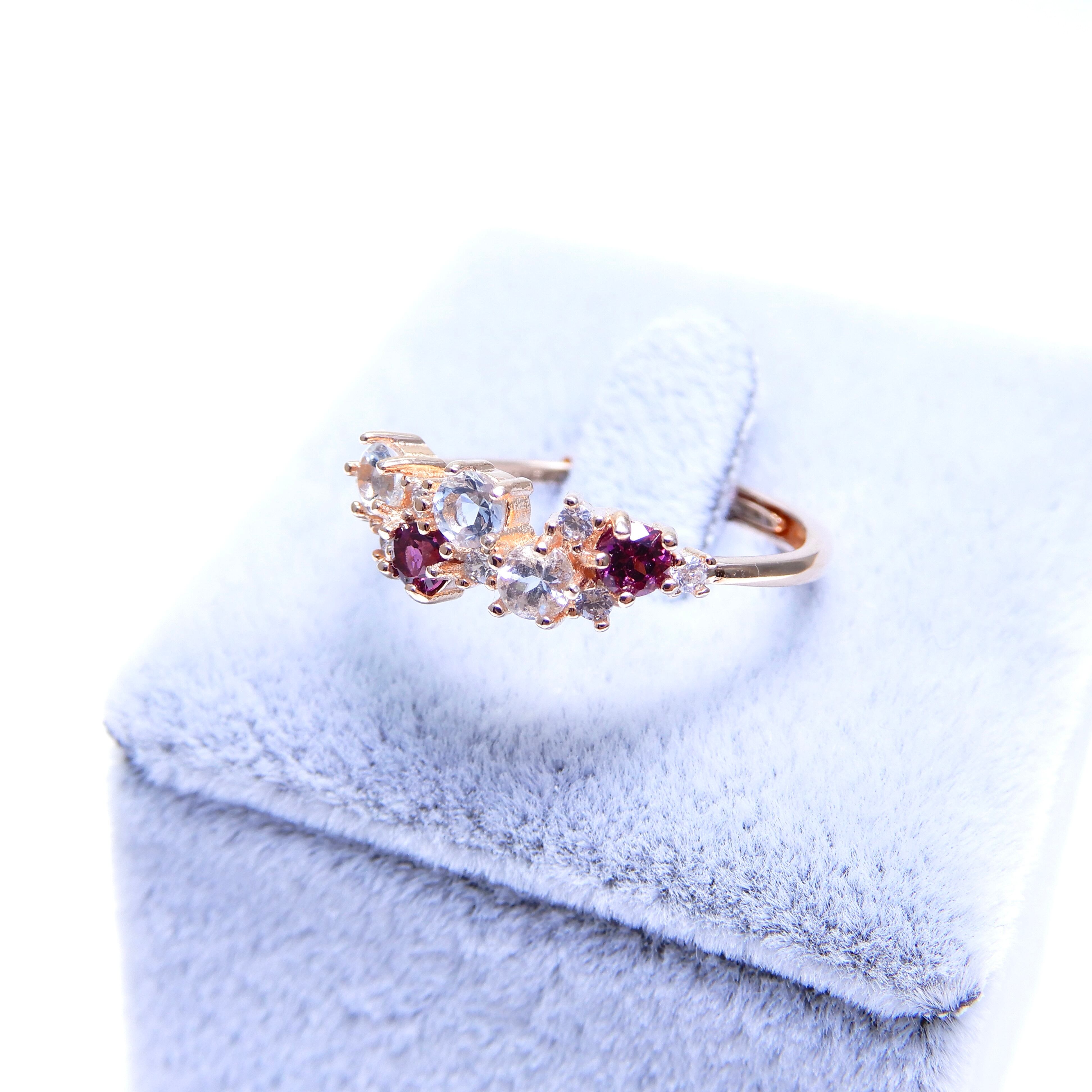 リースRing♦︎ロードライトガーネット・アクアマリン♦︎PGカラー《0026》