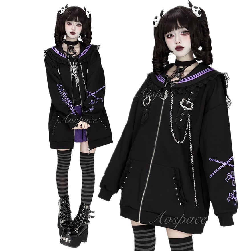地雷系 ジャケット サブカル×チェーン×参戦服 Y2K向け｜WithU