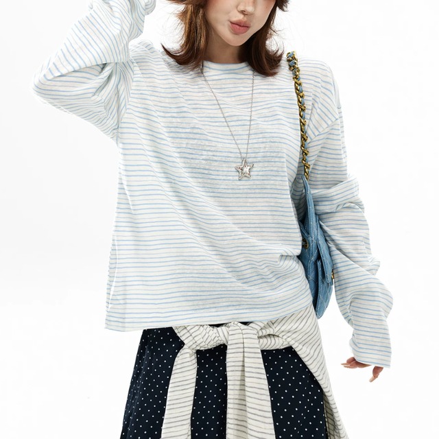 relaxed borde long tee　リラックスボーダーロングティー　J2166