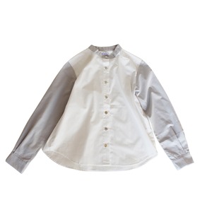 Cotton combination blouse | white and gray