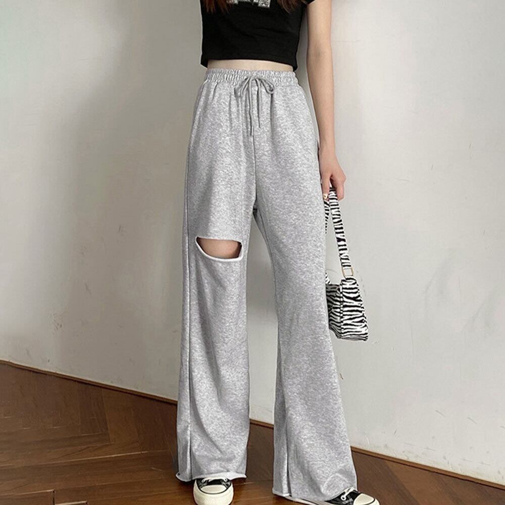 ダメージ スウェット パンツ レディース 春秋 韓国 ルームウェア ストリート 大人 かわいい おしゃれ 部屋着 きれいめ 薄手 アメカジ イージーパンツ 大人可愛い 大人女子