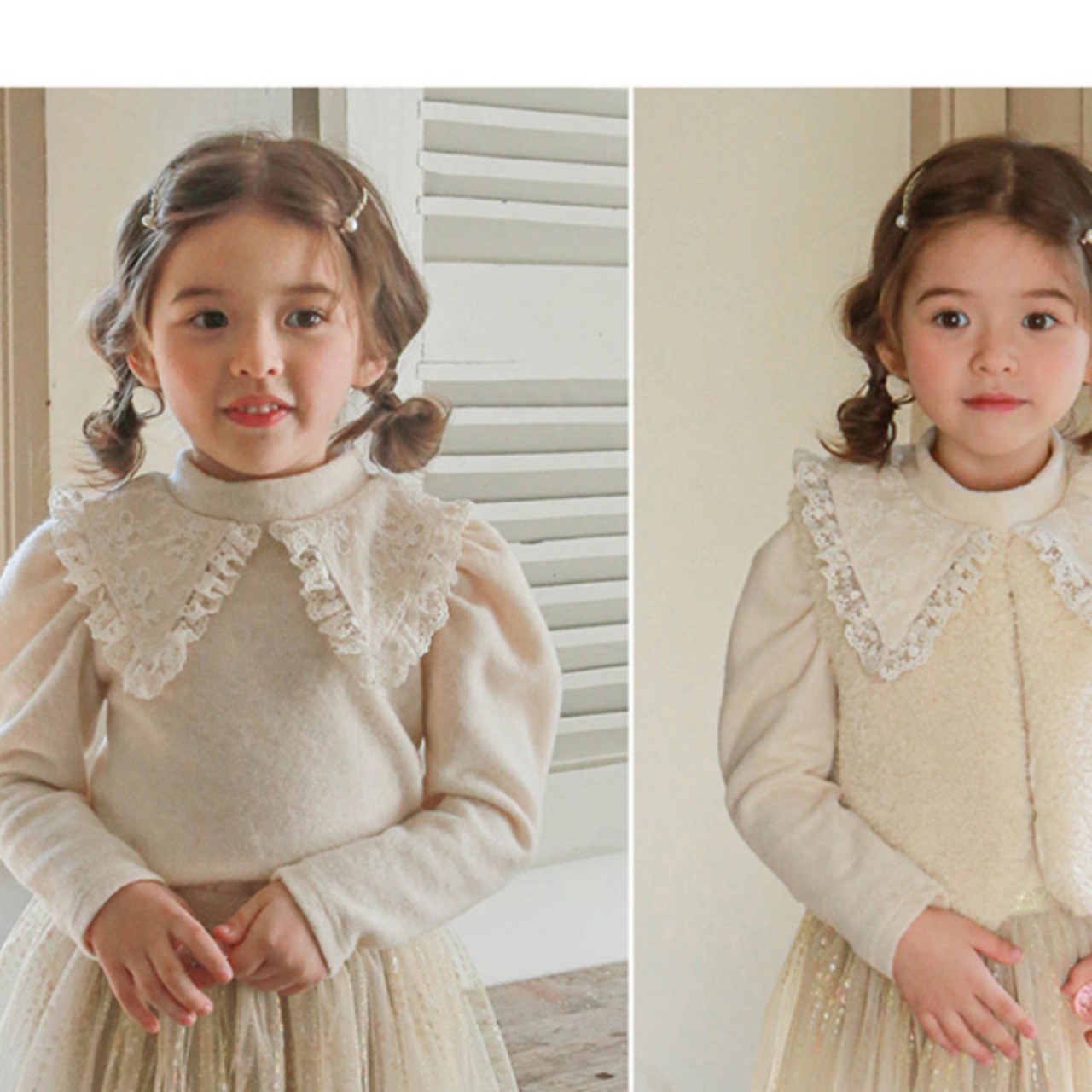 春レースカラーニットトップス2色