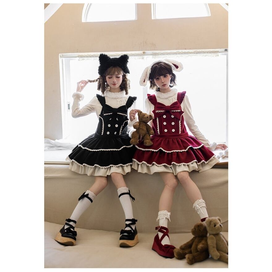 ロリィタ ガーリー夢かわいい くまモチーフ背帯ジャンスカセット