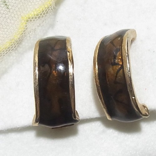ブラウンのエナメルのフープイヤリング　 ヴィンテージアクセサリーのセール通販　11423E