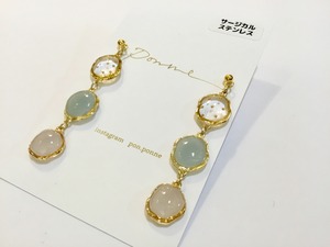 【イヤリング変更可能】 ponne つぶつぶ3連ピアス