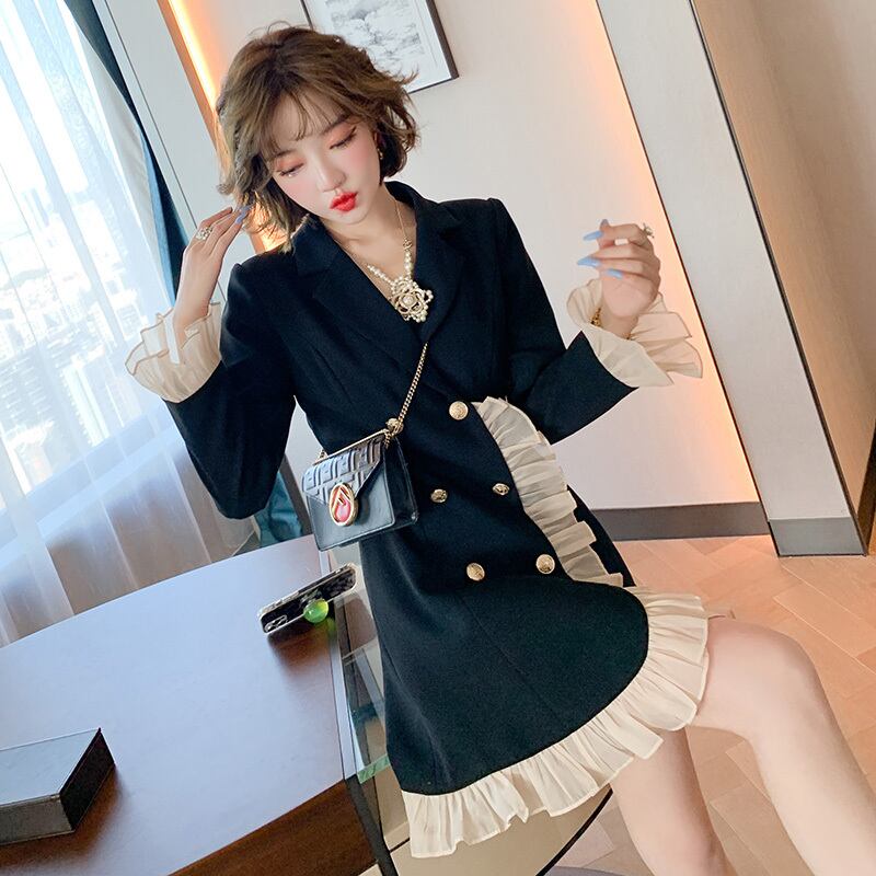 カラーウェストドレス オータム 秋物 ステッチ MIUCO92958783673