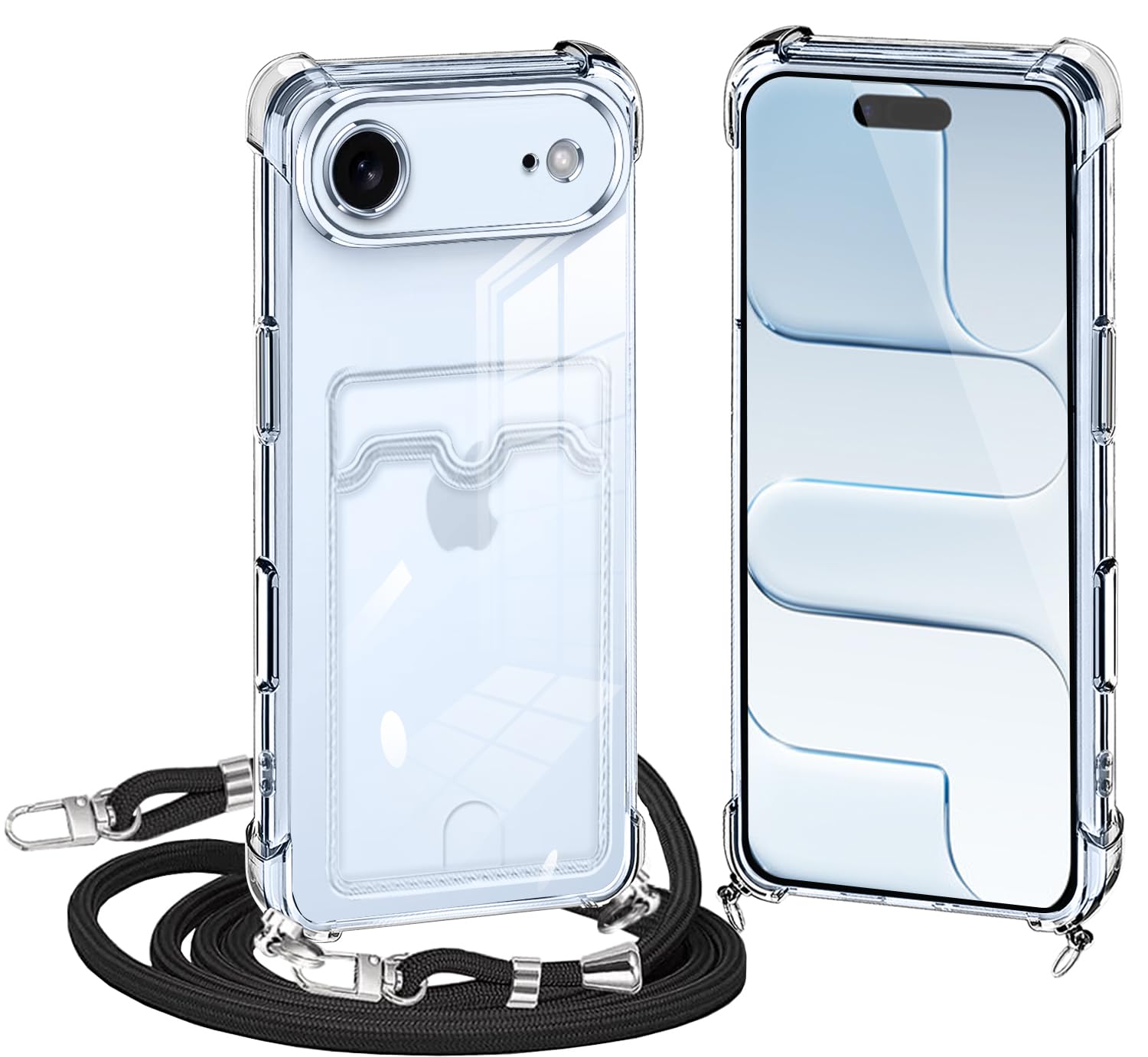 ATUSIDUN iPhone Air 用 ケース クリア ショルダー iphone air カバー カード収納 アイフォン Air スマホケース 肩掛け 首かけ 斜めがけ 縄掛け ケース 透明 TPU 耐衝撃 薄型 軽量 財布型 スマホケース 調節可能な 落下防止 紛失防止 シリコン ケース(クリア)
