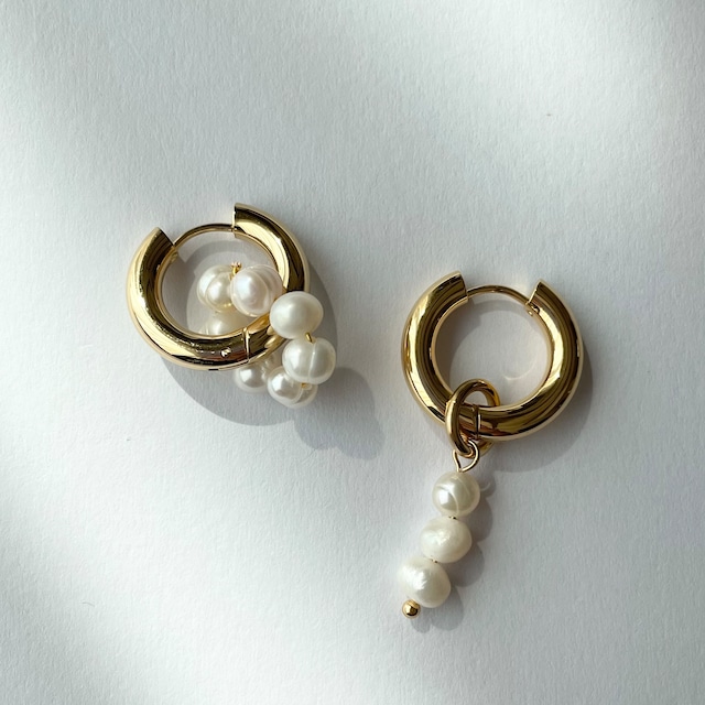 18KGP pearl chunky hoop pierce （ステンレス／ピアス／316L／パール）