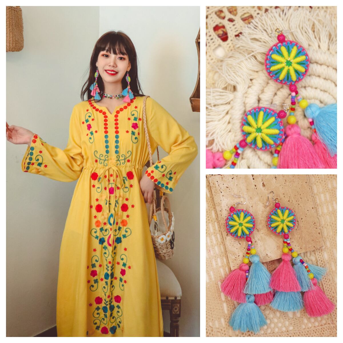 スタンダードイヤリング 刺繍 レトロ 指輪 延命家ファッション26529054956