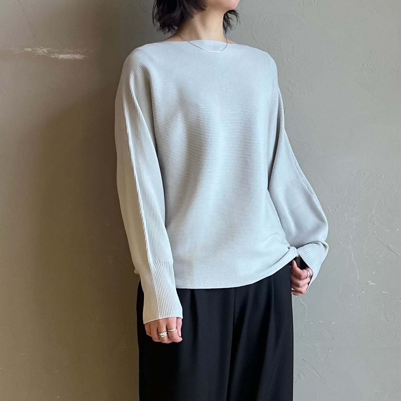 L'Appartement 指ぬきリブニットボートネック　カーキ L'Appartement DEUXIEME CLASSE（ボートネック ・ ニット/セーター）の