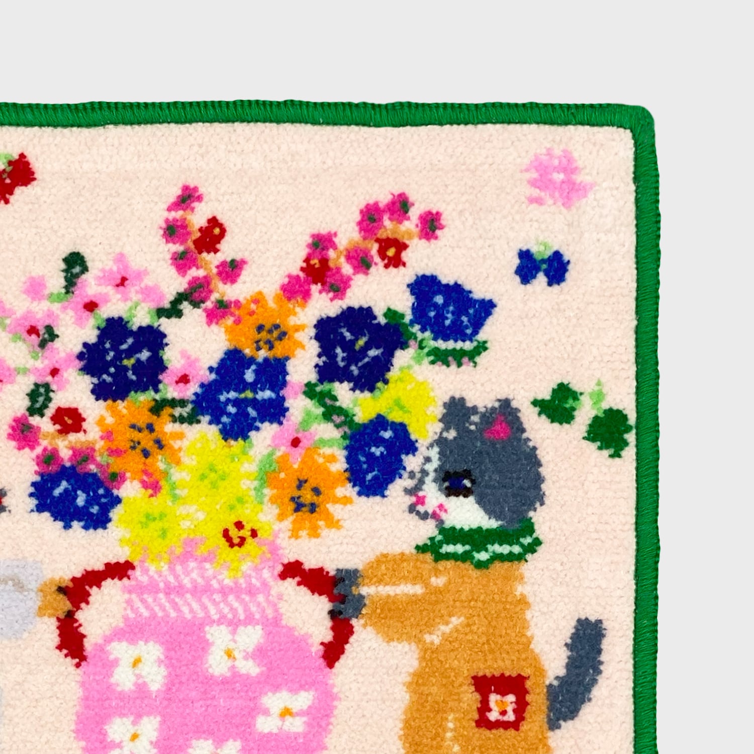 大幅値下げ！布川愛子　aiko fukawa 原画 Aiko Fukawa】布川愛子 CHENILLE HANDKERCHIEF 猫たちと花瓶