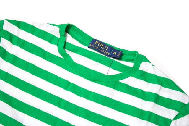 新品 ラルフローレン XS 五分袖 カットソー ボーダー 緑 ポロ ラルフローレン Polo Ralph Lauren：STRIPED COTTON JERSEY T