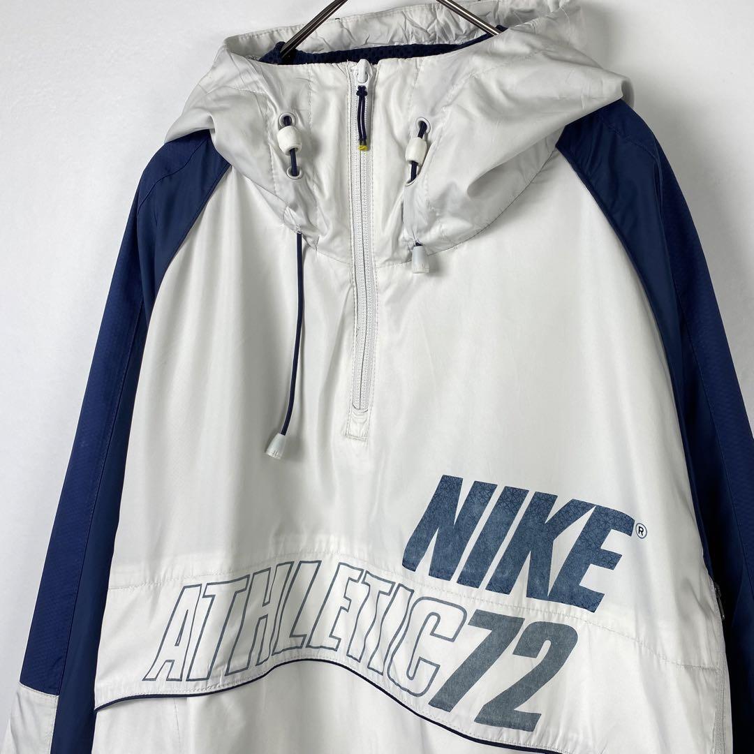 XL 00s NIKE ナイロン ハーフジップ アノラックパーカー 白紺XL S269 ...