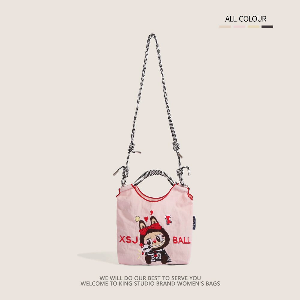 かわいいラブブ刺繍がポイント!エコバッグ 軽量で4色から選べる 手提げにも斜めがけにもなる便利な2WAY仕様 スマホも入る