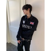VINTAGE ストリート フェイクレイヤードポロロングTシャツ T2218