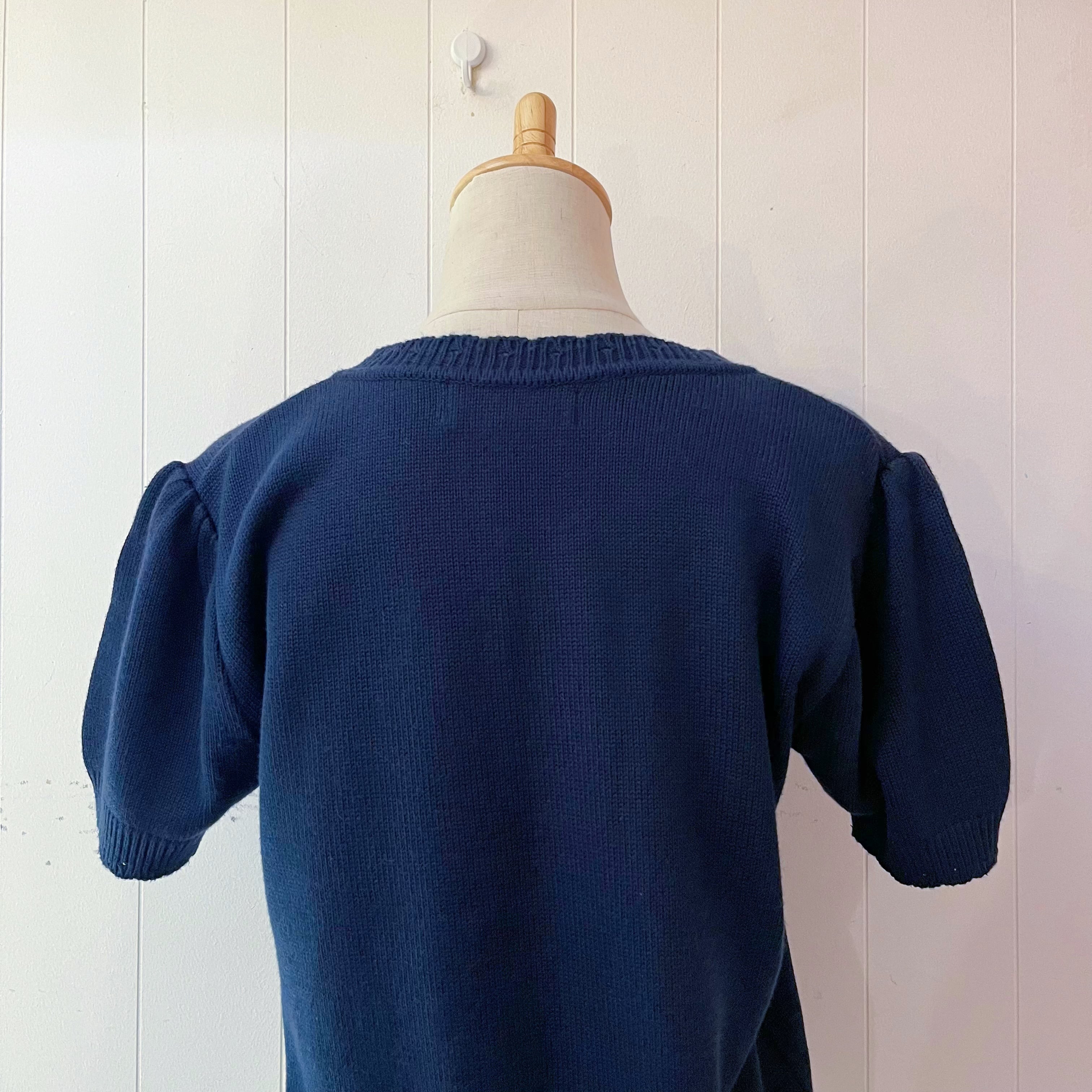 flower button navy knit cardigan