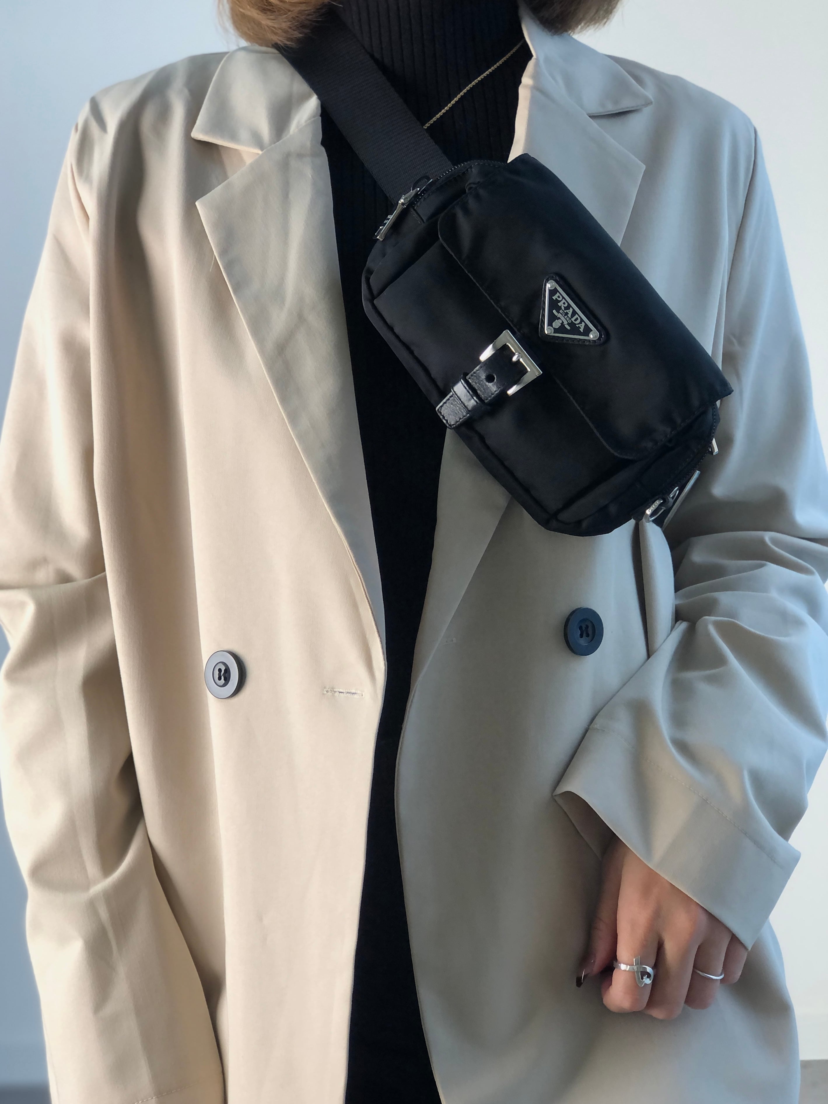 PRADA プラダ ショルダーバッグ ブラック トライアングルロゴ ナイロン レザー スリングバッグ vintage ヴィンテージ オールド s8izt8