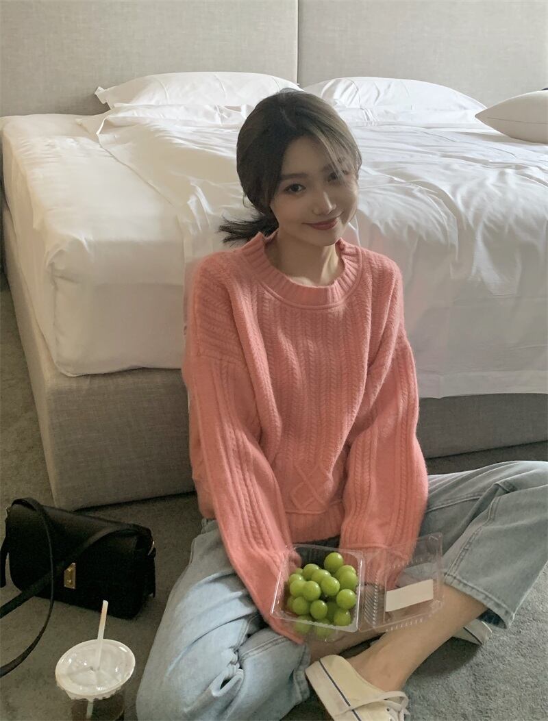 スタイルセーター オータム薄手コート クロップドトップス ロング ピンク 秋物 モンロー69433838646