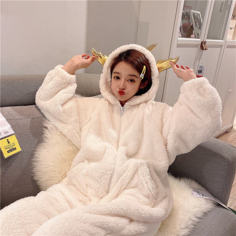 冬2020新しい甘いジッパーワンピースパジャマ女性秋と冬の動物かわいい学生漫画ホームサービスかわいい 萌量不足76661364090