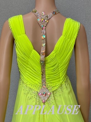 社交ダンス ドレス　スタンダード　モダンドレス　レモンイエロー　M　ST-22-33　デモ・競技用ドレス　発表会衣装　パーティドレス　ワンピース　舞台衣装