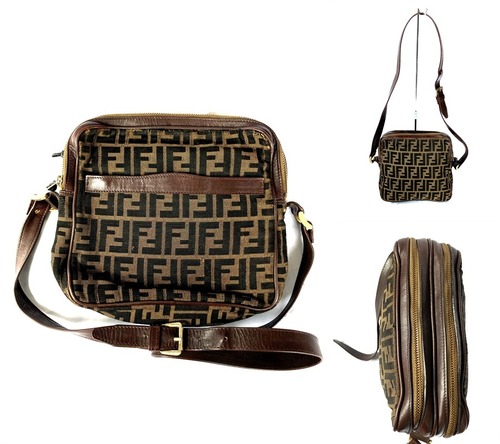FENDI　フェンディ  ズッカ　FF柄　ヴィンテージ　ショルダーバッグ　レザー x キャンバス