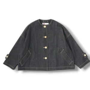 Women's MALTON NO COLLAR SHORT DENIM-Black OneWash【Traditional Weather wear】マールトンノーカラーショートデニム