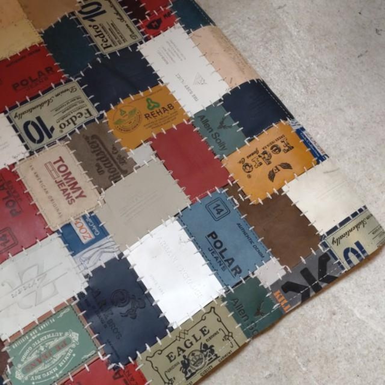 TOPANGA Homefurnishing　デニムレザーパッチラグマット　ベージュカラー　50×80cm　玄関マット　ラグマット　本革　牛革