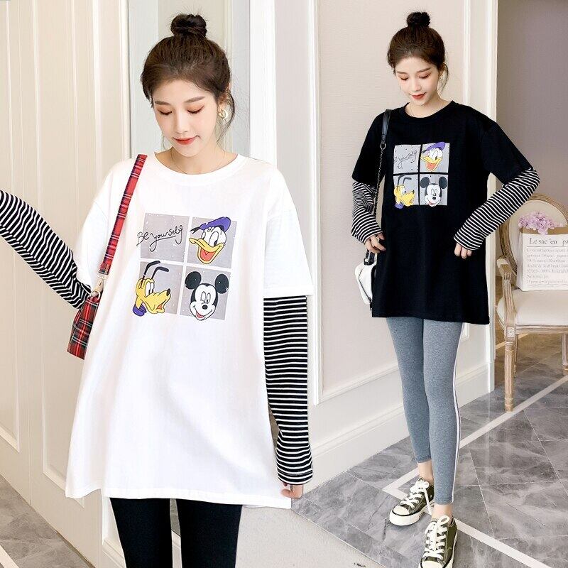 【新作】【送料無料】 9623＃パッチワークコットンマタニティTシャツ春秋長袖Tシャツ服妊娠中の女性妊娠中のTシャツトップス ロング スプリング 春物 オータム 秋物 AL expec437993326418