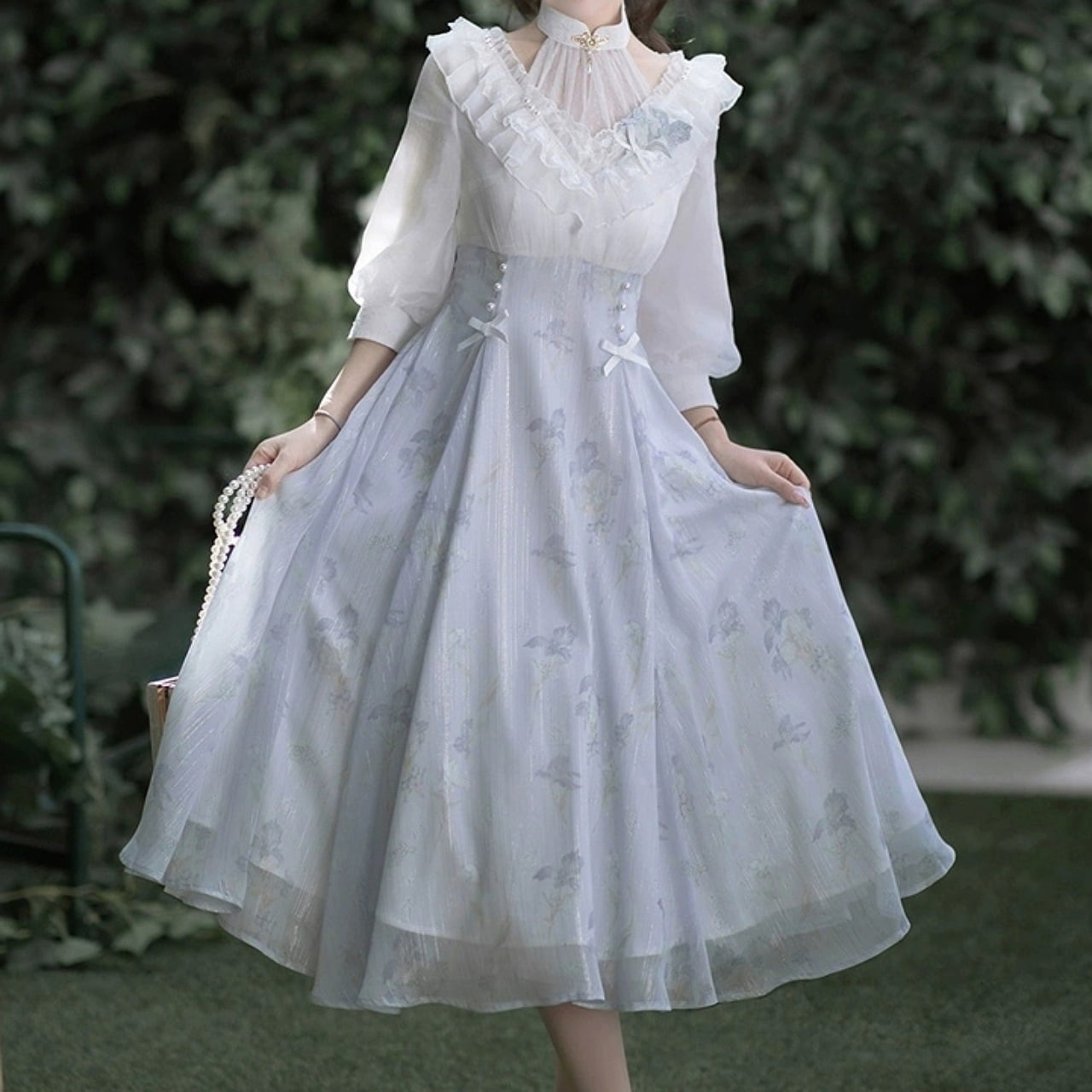 【S-4XL】フリルカラー エレガントワンピース