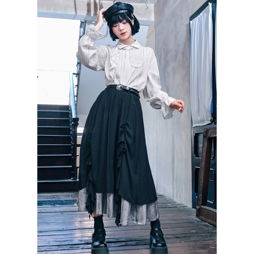 チャイニーズゴシック 中華服 古怪舎 ロングスカート アシンメトリー レイヤード 中華系ファッション