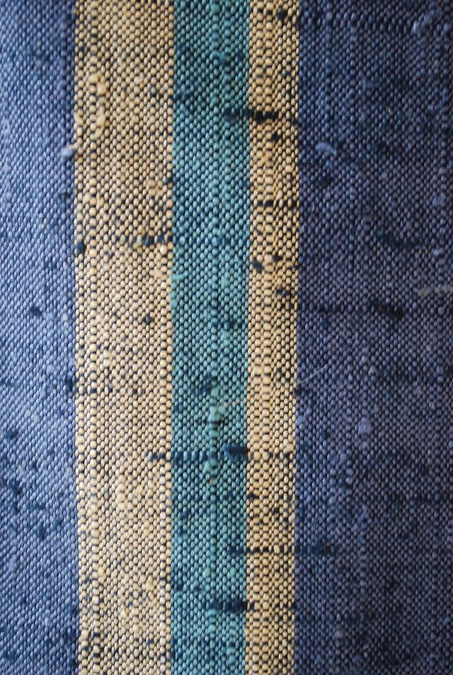 【単衣】水浅葱・飴色・青褐　伊兵衛織　玉繭縞紬