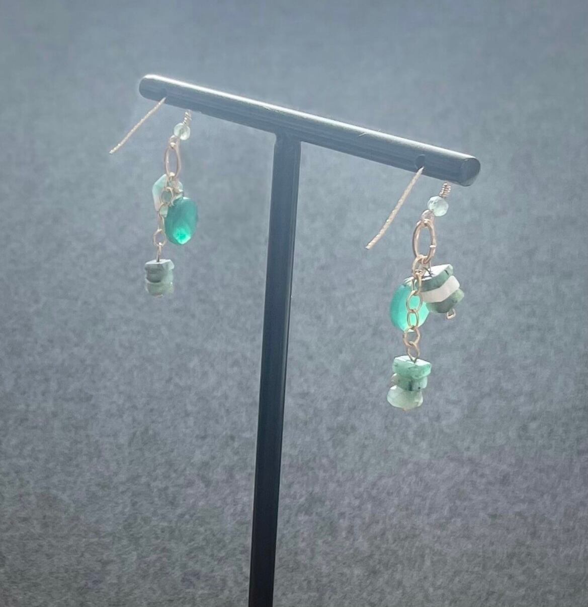◇◇グリーンオニキス エメラルド ピアス （14kgf） | famy accessories