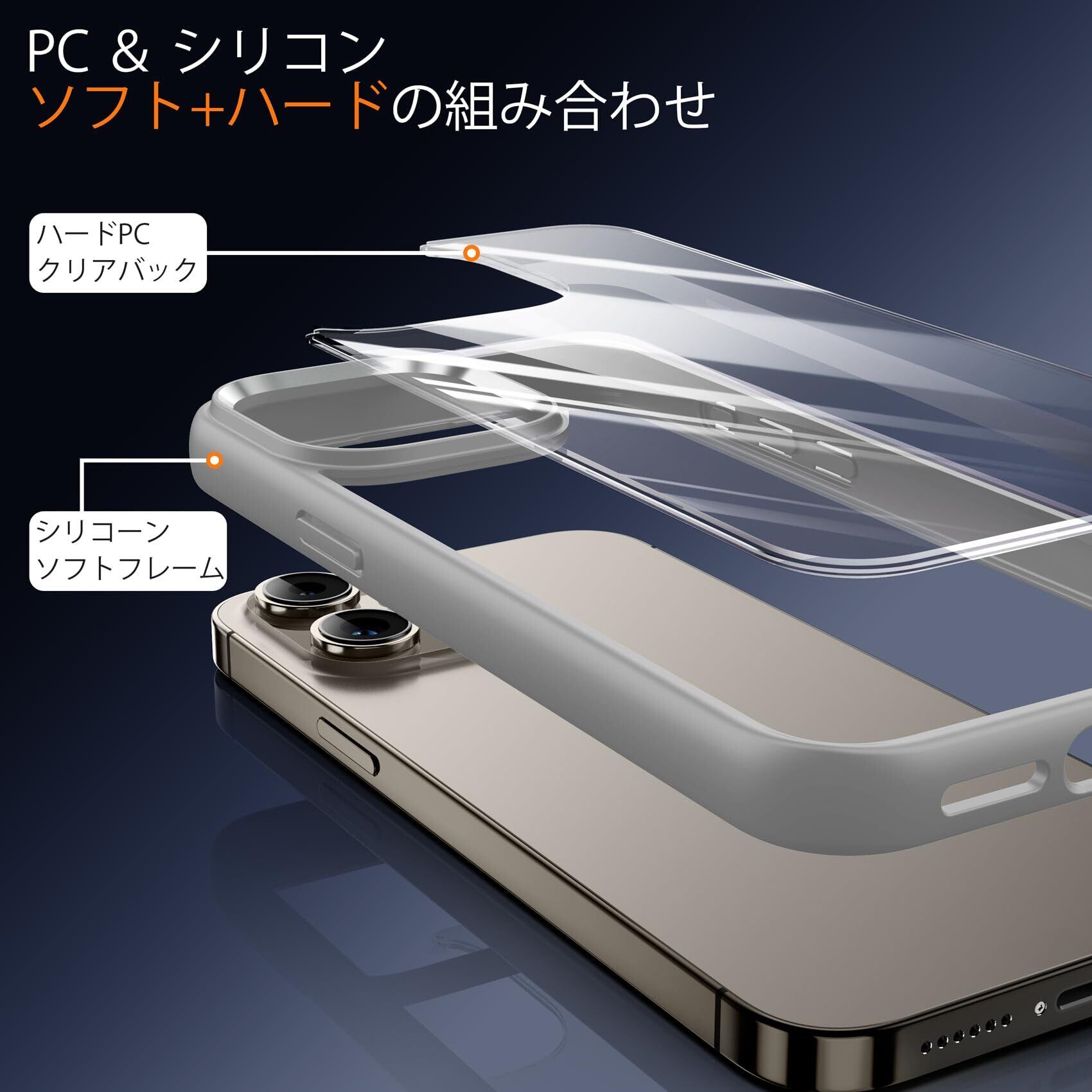 在庫セール】Supdeal iPhone 15 Pro用耐衝撃透明ケース 米軍