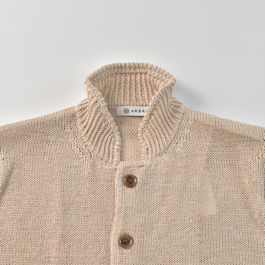 ARBRE アルブル スタンドカラーコットンカーディガン・ベージュ【メンズ】擬麻加工が施されスタンドカラーがアクセントのニットです【送料無料】