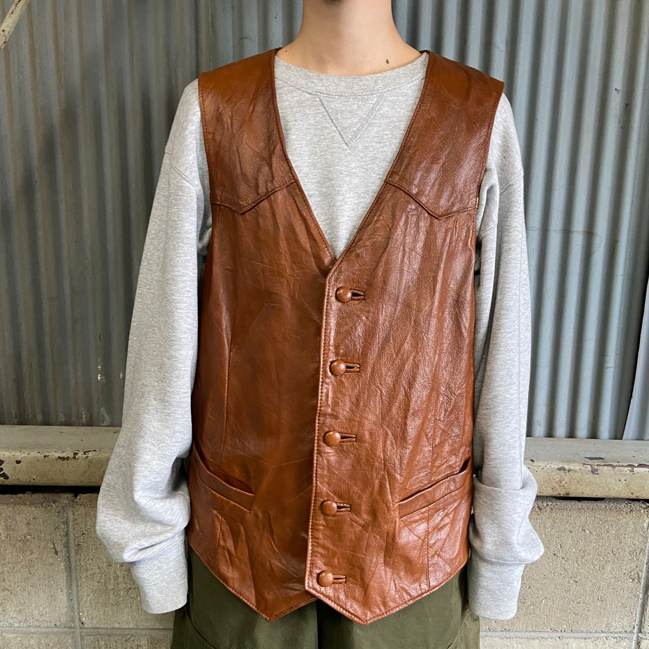 USA製 80〜90年代 David James 本革 レザー ベスト メンズXL相当 古着 