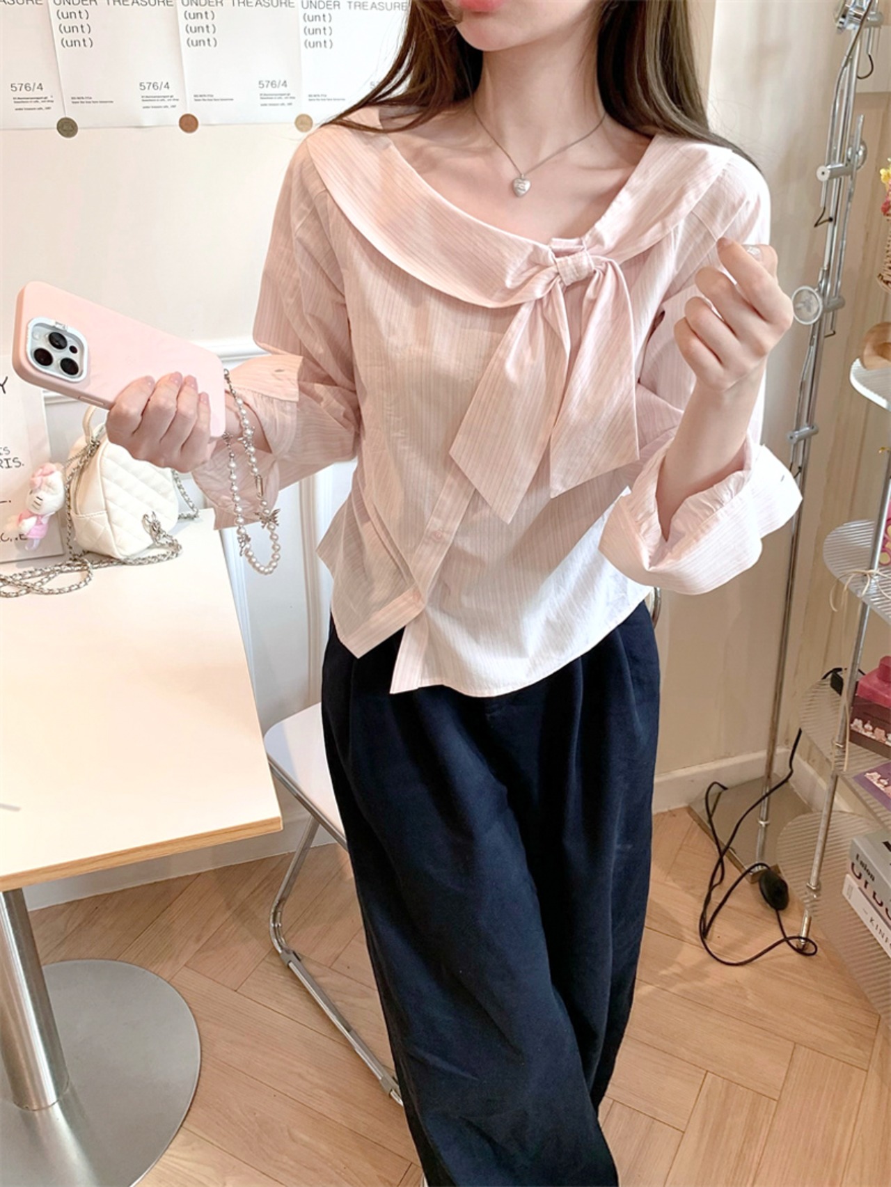 ピンクストライプブラウス LK1757