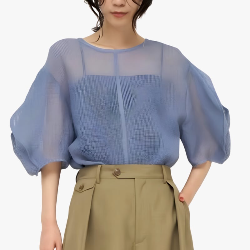 【 CHIGNON 】シアーチェックボリュームスリーブプルオーバー