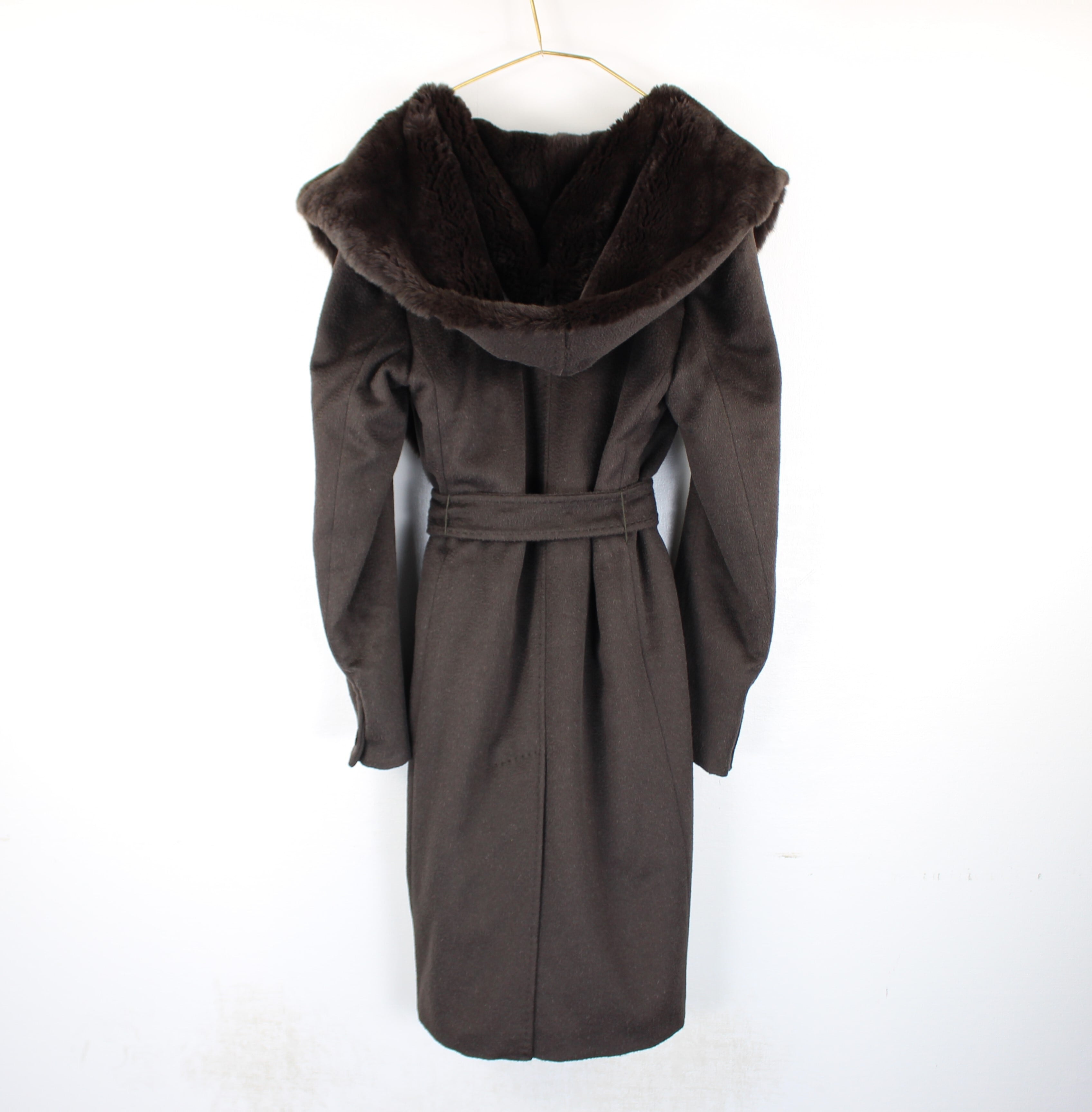 MAX MARA WHITE TAG LAPIN FUR ALPACA SHAWL COLLAR BELTED COAT MADE ...